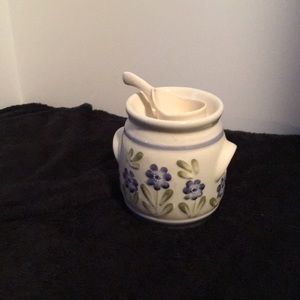 Sierra porcelain incense liquid burner with scoop decorative blue flowers